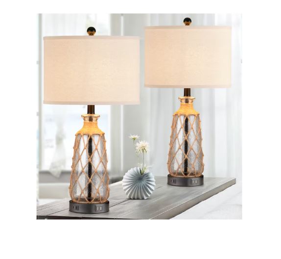 (Brand New) 25-in Baby Blue LED Touch Table Lamp Set of 2 | Linen Shade | TD-203
