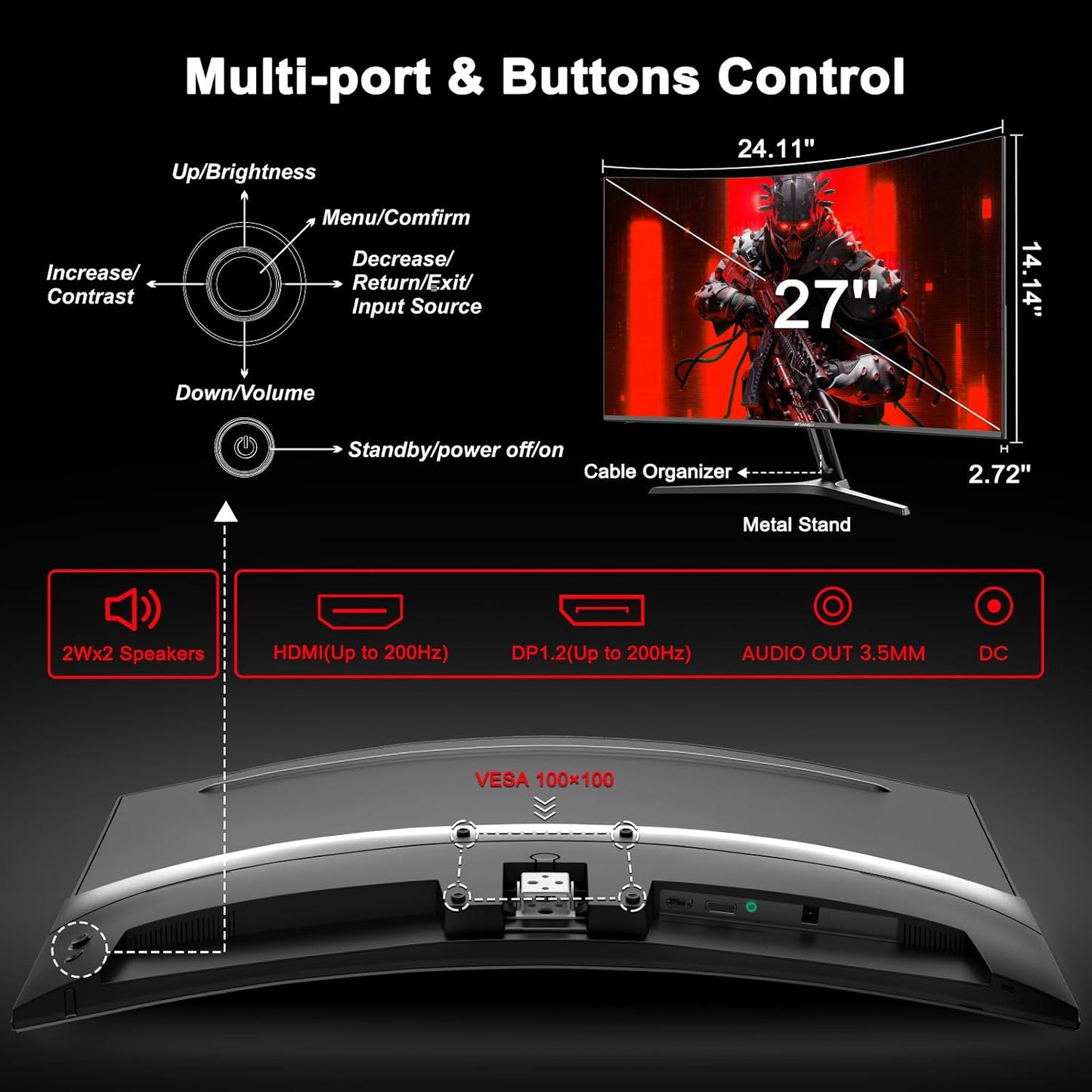 (New Open Box) SANSUI ES-G27C1 27" Curved Gaming Monitor | 200Hz • 1ms • FHD