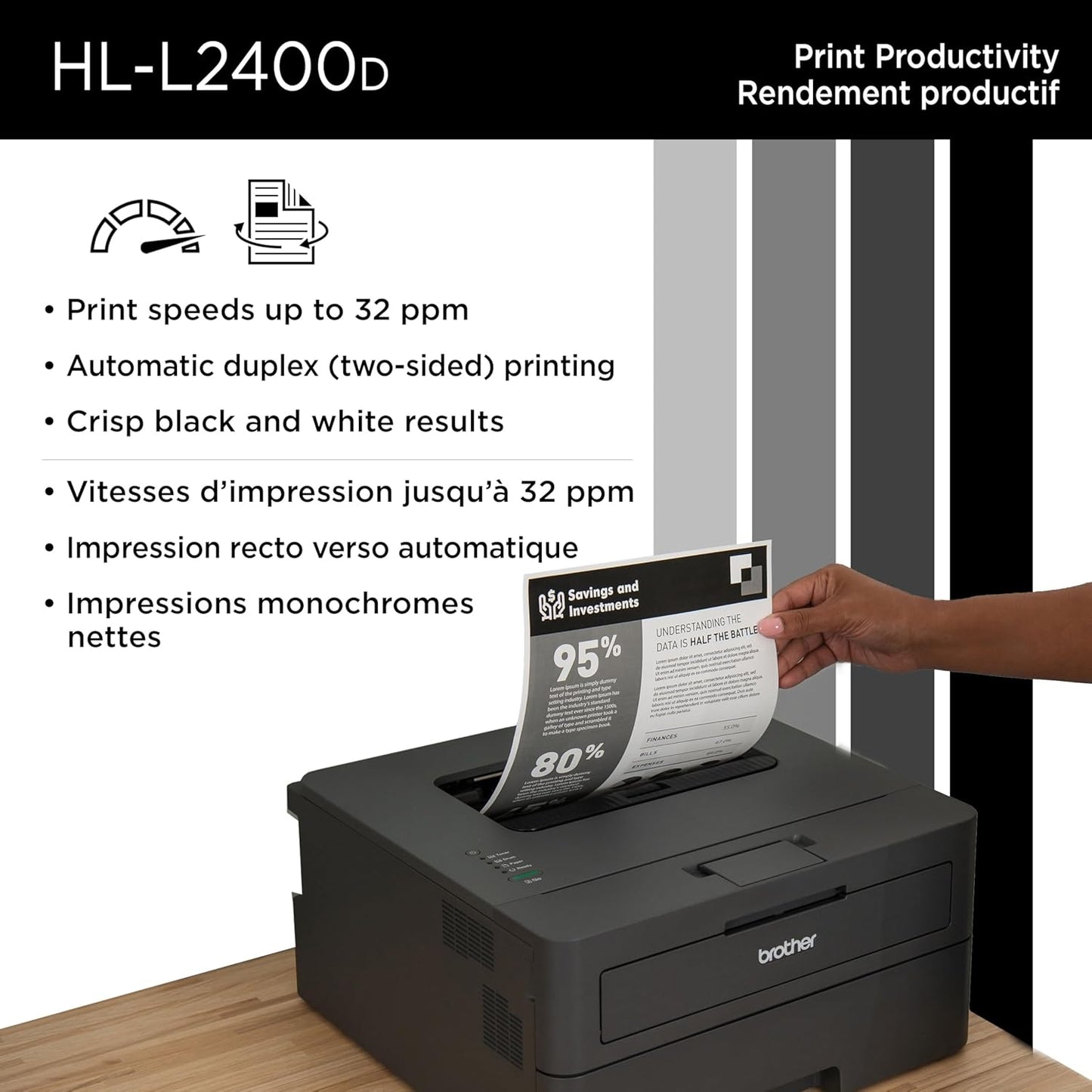 (New Open Box) Brother HL-L2400D Compact Monochrome Laser Printer with Duplex Printing, USB connectivity