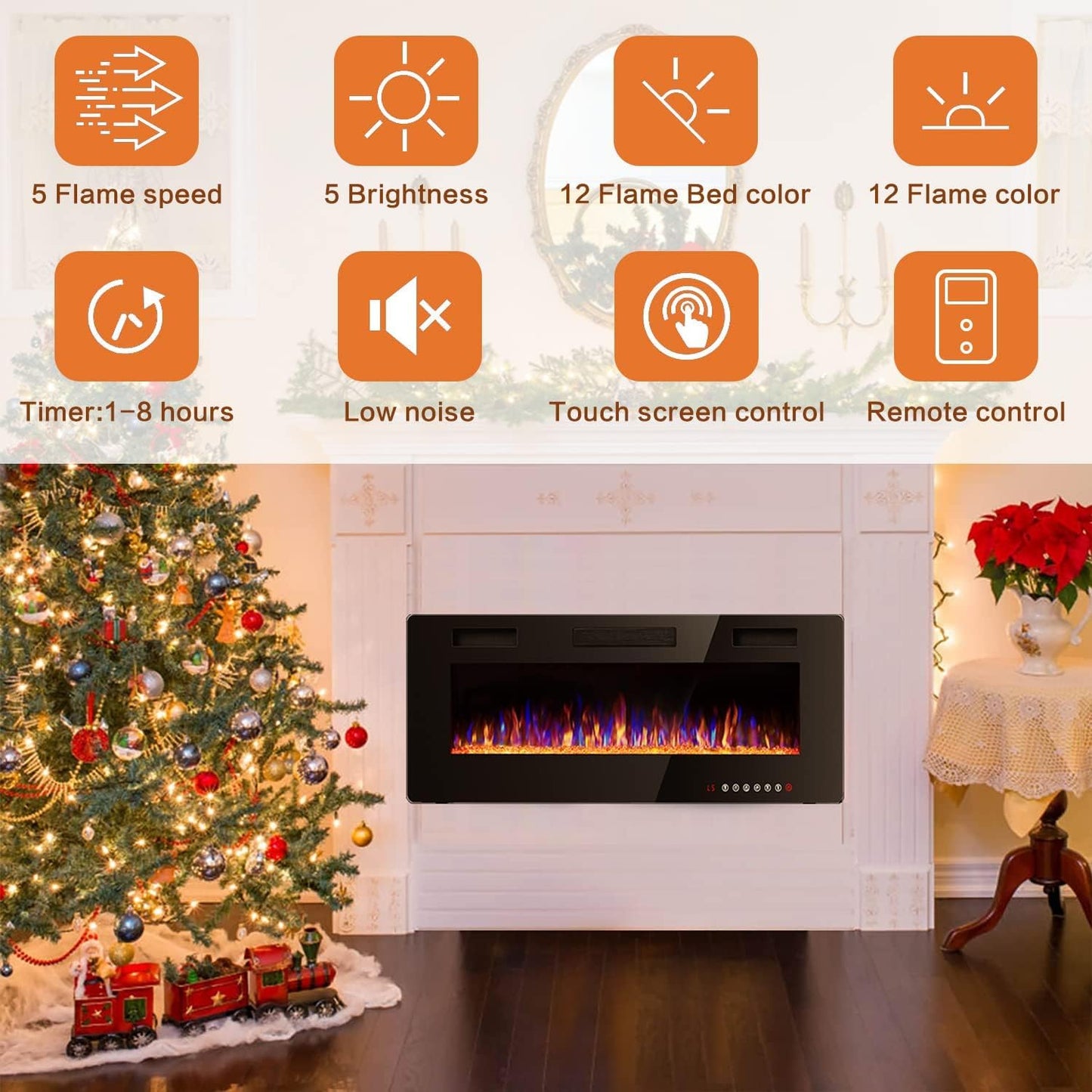 (New Open Box) Vitesse 50" Ultra-Thin Electric Fireplace – Recessed/Wall Mounted – 1500W