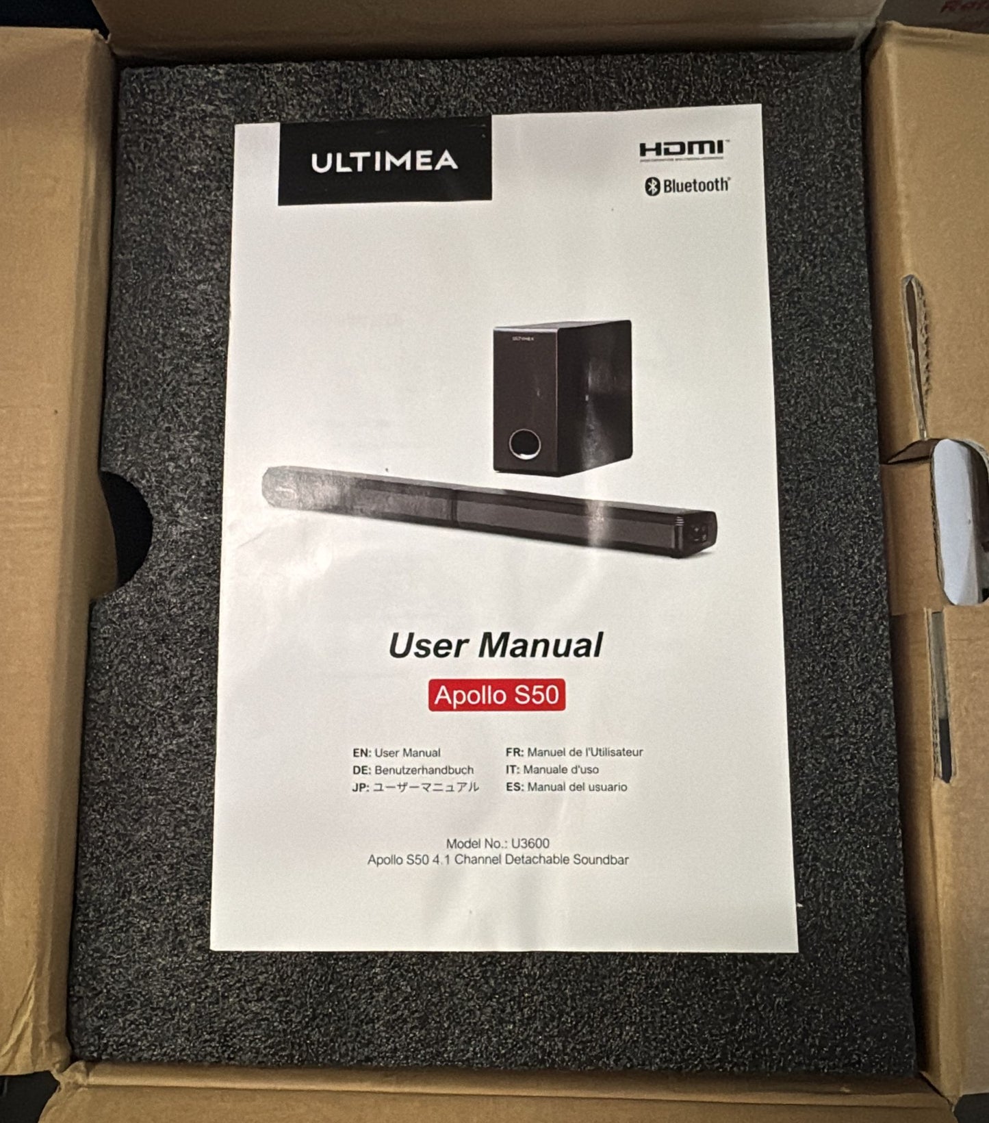 (New Open Box) ULTIMEA 4.1ch Sound Bar for Smart TV with Subwoofer, Peak Power 200W, 2-in-1 Detachable Bluetooth 5.3 Soundbar, Bass Adjustable, 3 EQ Modes TV Sound Bar, ARC/Optical/Aux, Apollo S50 Detachable Series