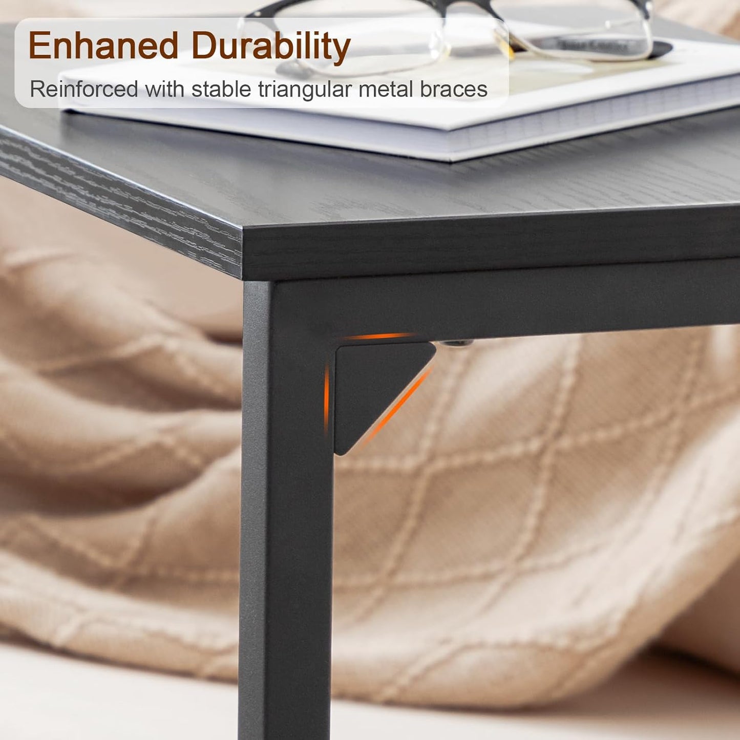 (New Open Box) AMHANCIBLE C-Shaped End Table Set of 2, 26.37" H, Couch Tables that Slide Under Sofa, Sturdy Side Table for Living Room, Bedroom, Small Space, Black, HET02BBK