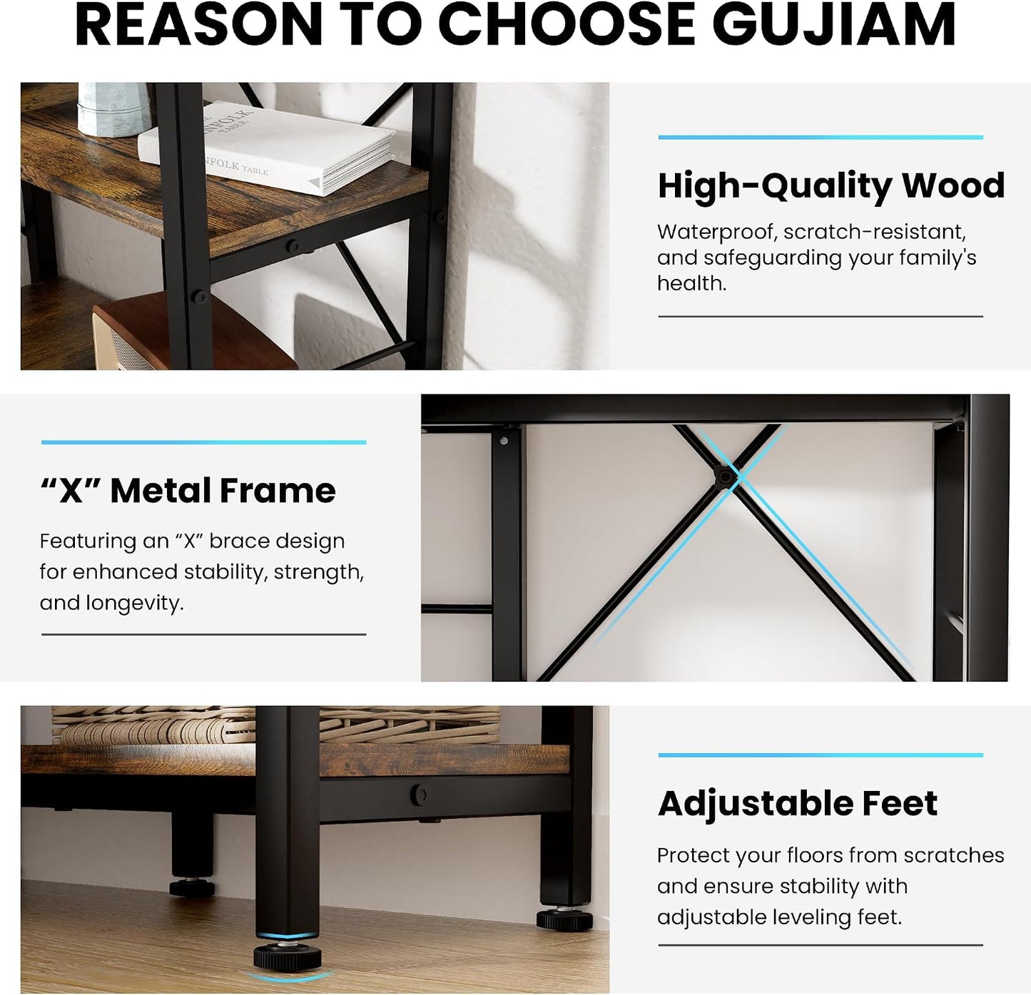(New Open Box) Gujiam 5-Tier Corner Bookshelf, 70.86" Tall Corner Bookcase,5-Shelf Industrial L-Shaped Coner Shelf with Metal Frame for Home Office,Living Room,Bed Room(Rustic Brown)