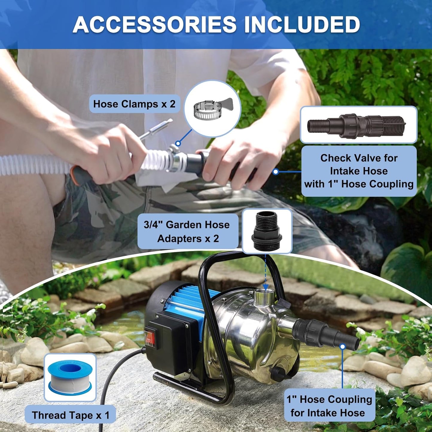 (Excellent) FLUENTPOWER 1HP Portable Garden Transfer Pump, 900GPH Electric Sprinkler Booster Pump, Shallow Well Jet Pump for Home Lawn Irrigation and Water Draining
