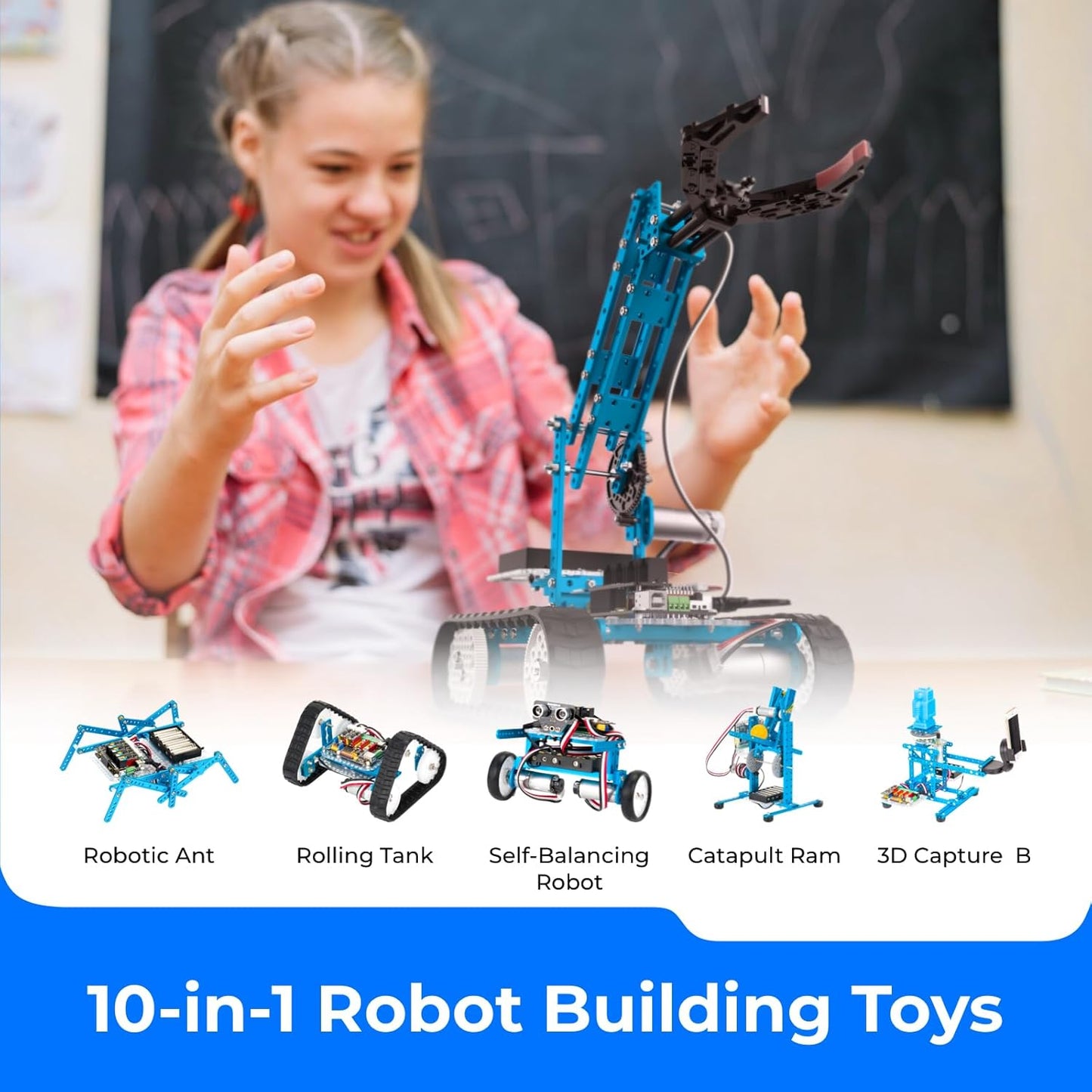 (New Open Box) Makeblock mBot Ultimate 10 in 1 Robotics Kit, Robot Building Kit App Remote Control Robot Toys