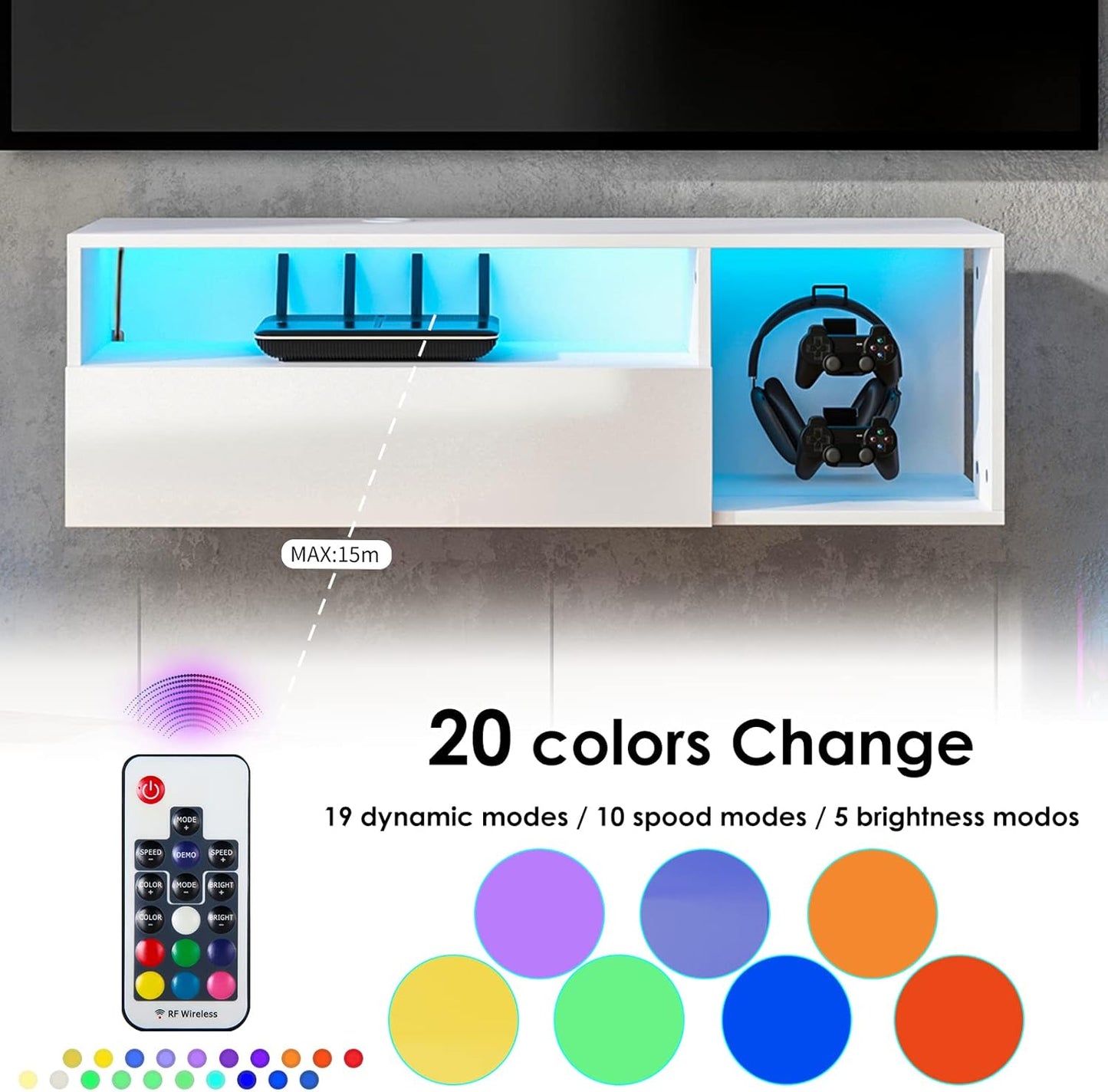 (New Open Box) SogesHome 39.3 inch Floating Wall TV Cabinet Stand with LED Lights Wall Mounted TV Stand with Storage Shelf Modern Entertainment Center Media Console Table for Living Room,Bedroom