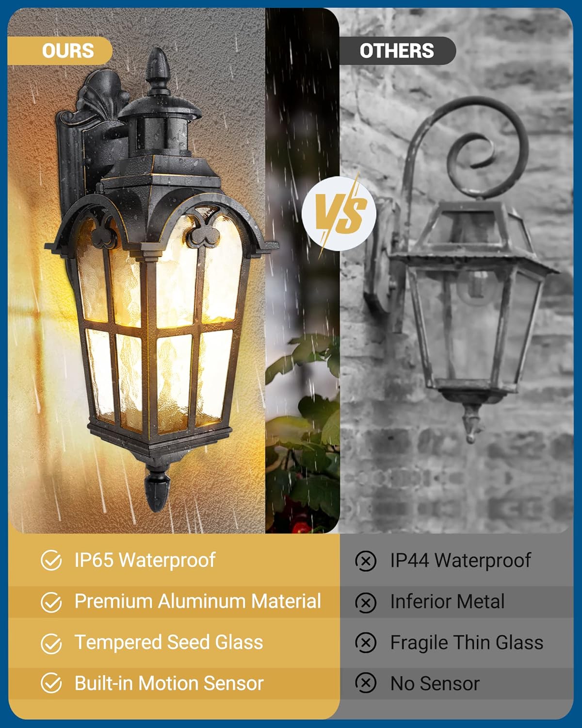 (New Open Box)  DEWENWILS Motion Sensor Outdoor Wall Lights | 2-Pack Dusk to Dawn Lantern Fixtures | HB-069