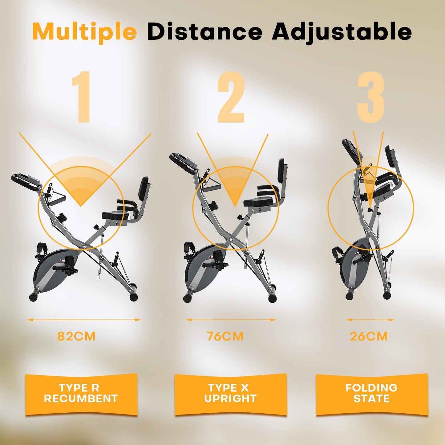 (New Open Box) MOSUNY 5-in-1 Folding Exercise Bike | 350 LBS • 16-Level Magnetic Resistance • Super-Silent