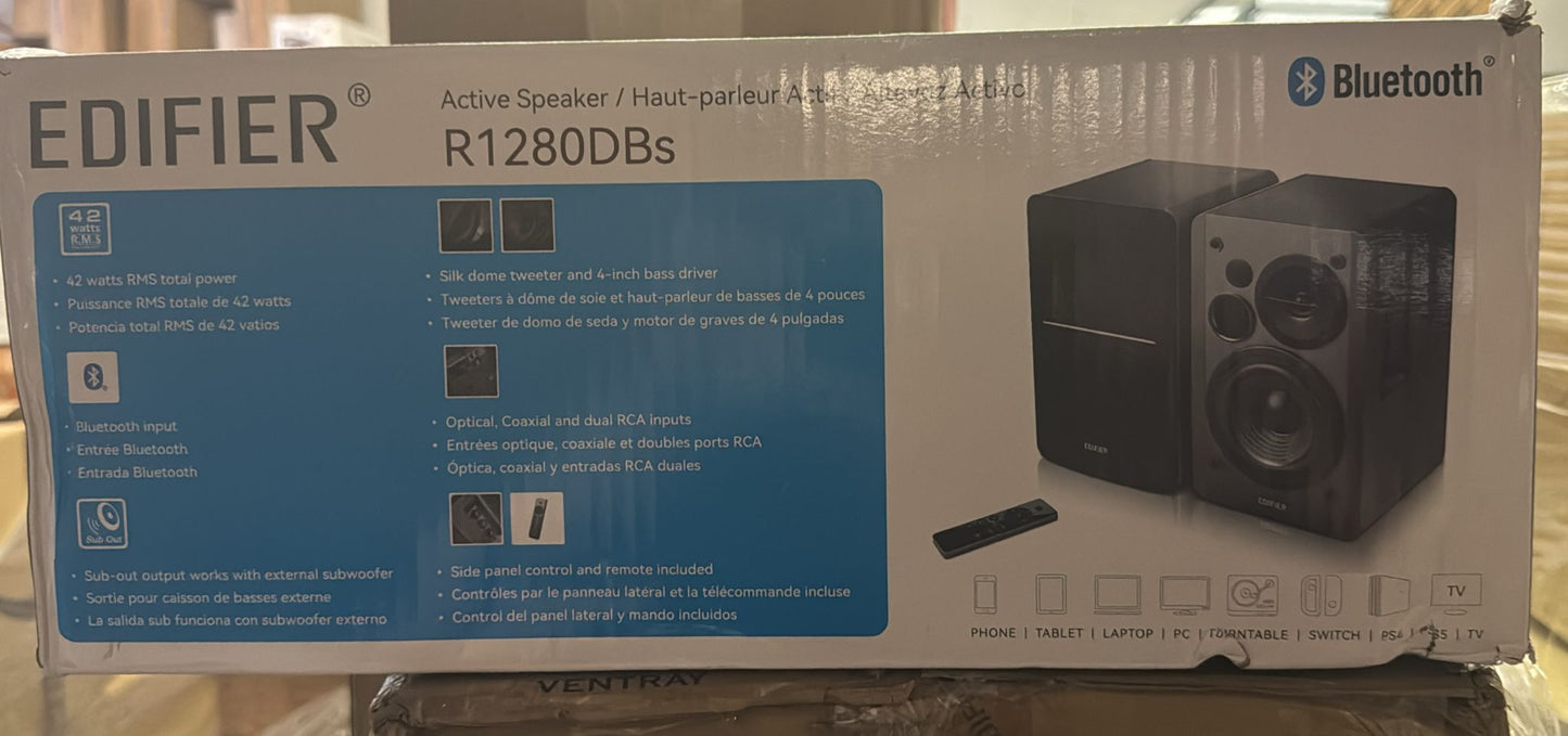 (New Open Box) Edifier R1280DBs Active Bluetooth Bookshelf Speakers - 2.0 Wireless Studio Monitor Speaker