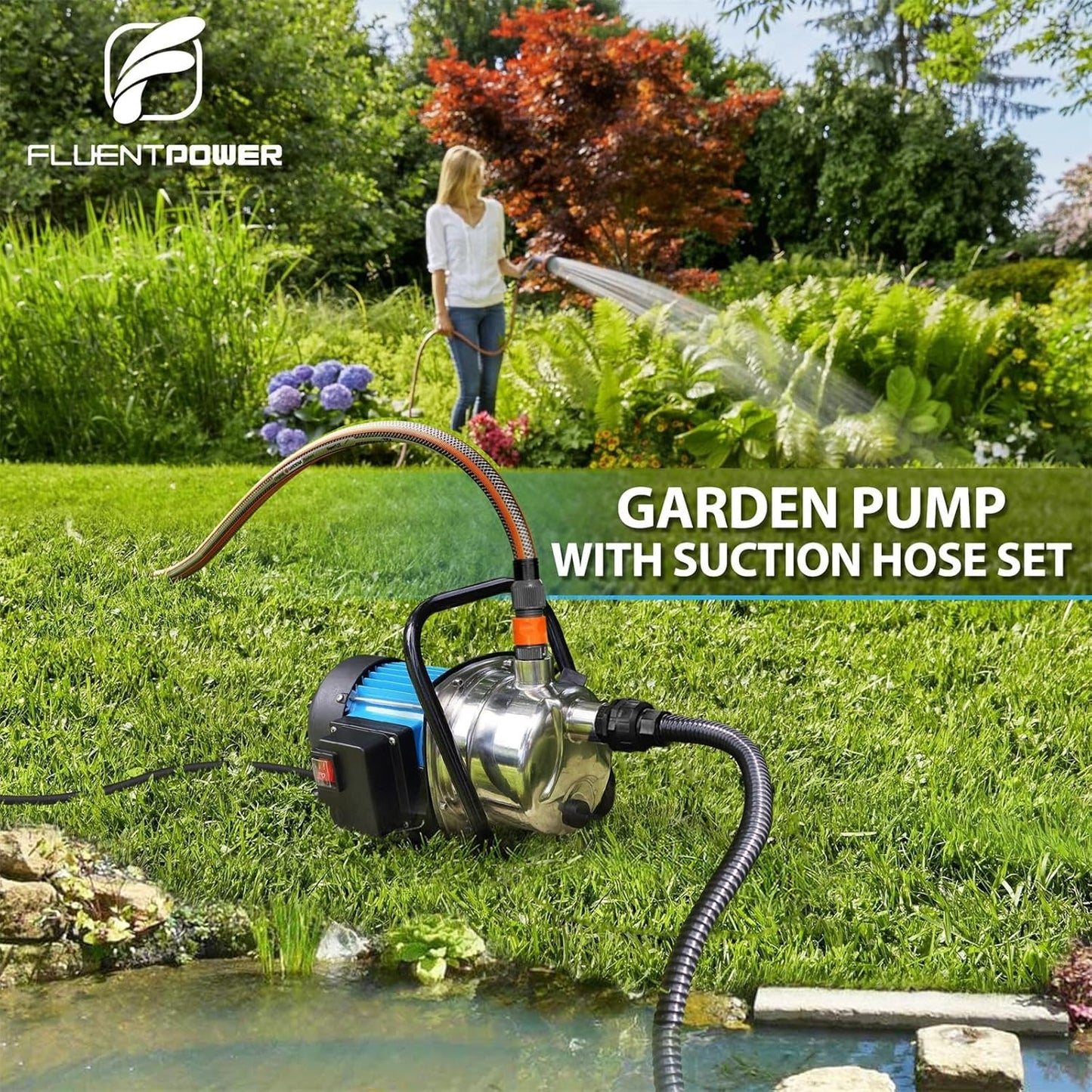 (New Open Box) FLUENTPOWER 1HP Portable Garden Transfer Pump, 900GPH Electric Sprinkler Booster Pump