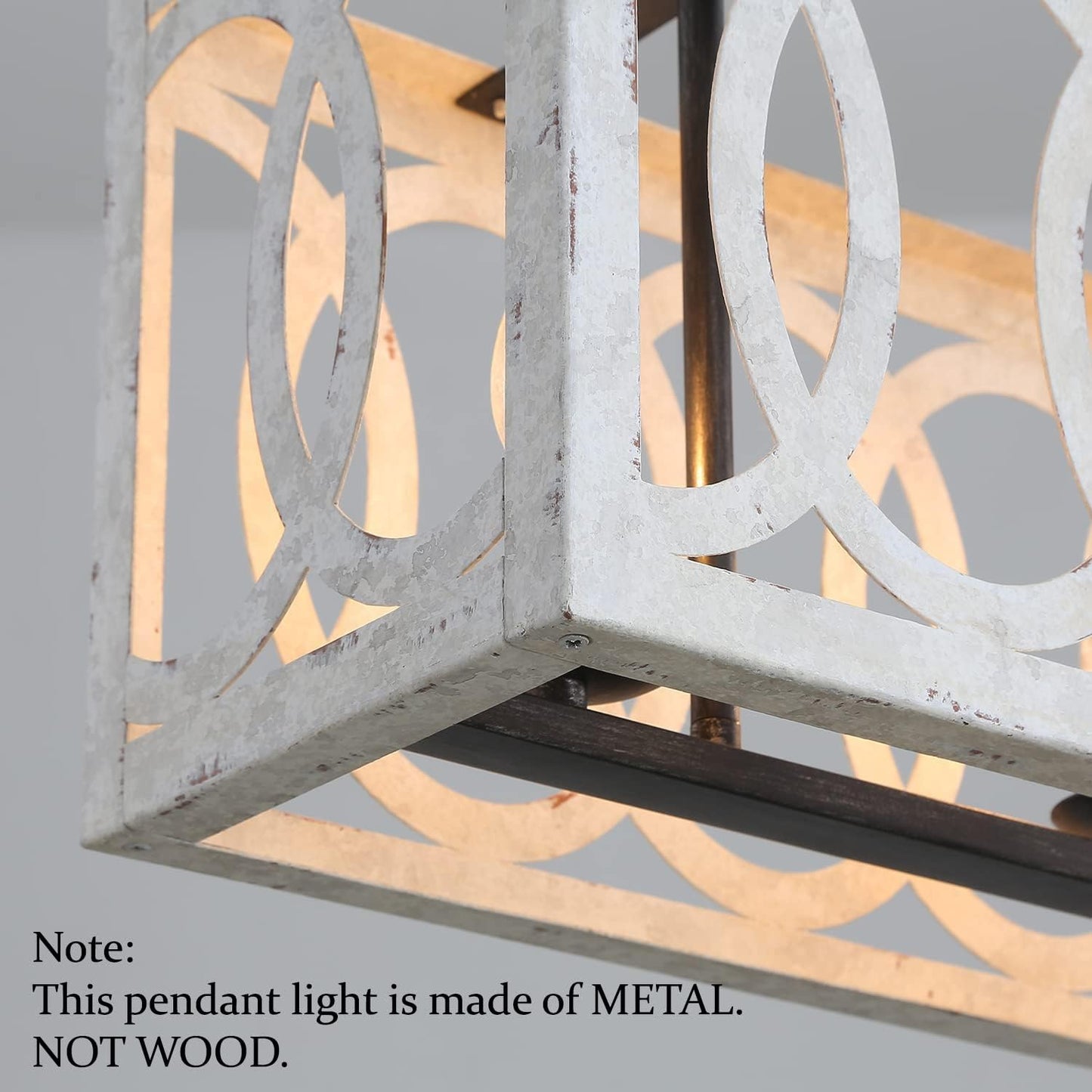 (New Open Box) PHILOMENA Kitchen Island Light Fixtures Dining Room Distressed White Rectangular Modern Farmhouse Chandelier, 3-Light Metal Rustic French Country Pendant Lighting Ceiling Light Hanging Lamp, No Wood