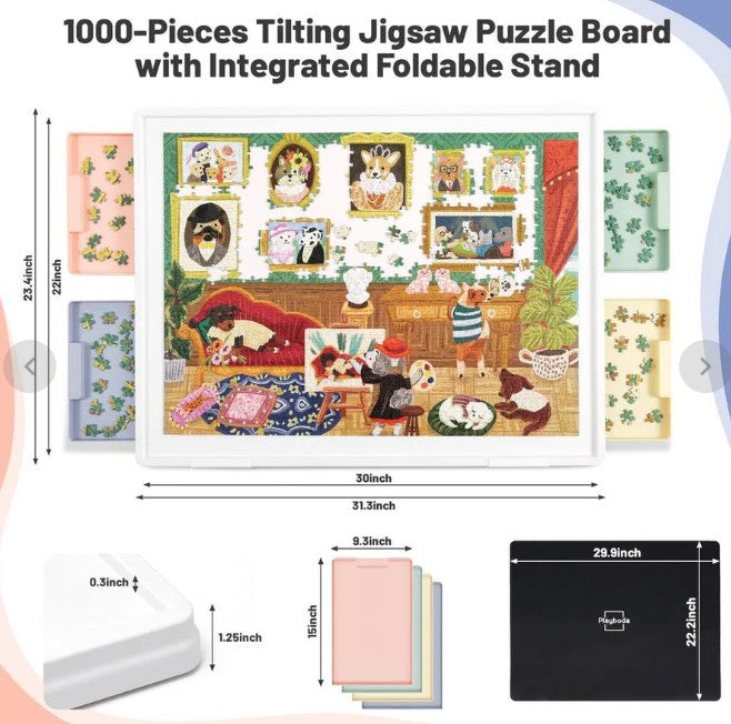 (New) Playboda 1000-Piece Tilting Puzzle Board with Stand & Drawers — 30” × 22” Premium Jigsaw Table for Adults