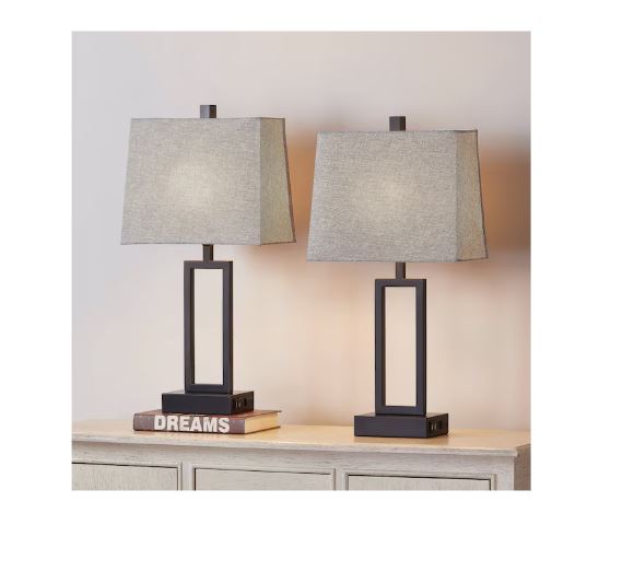 (Brand New)  23-in Black LED Touch Table Lamp Set of 2 | Grey Linen Shade | TD-159
