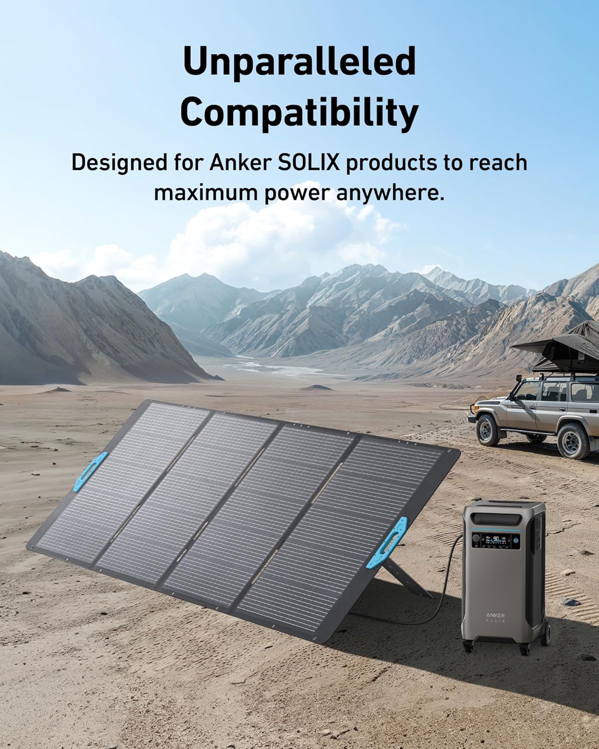 (New Open Box) Anker SOLIX Solar Panel PS400, 400W Foldable Portable Solar Charger with Adjustable Kickstand, IP67 Waterproof, Smart Sunlight Alignment, for Camping, RVs, and Blackouts