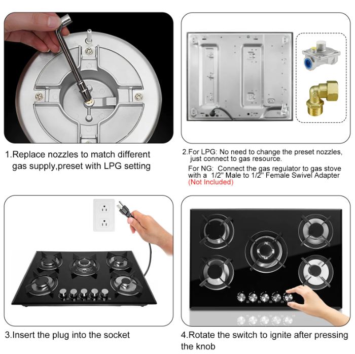 (New Open Box) Graceall 30" Portable 5-Burner LPG/NG Stove – Glass Top