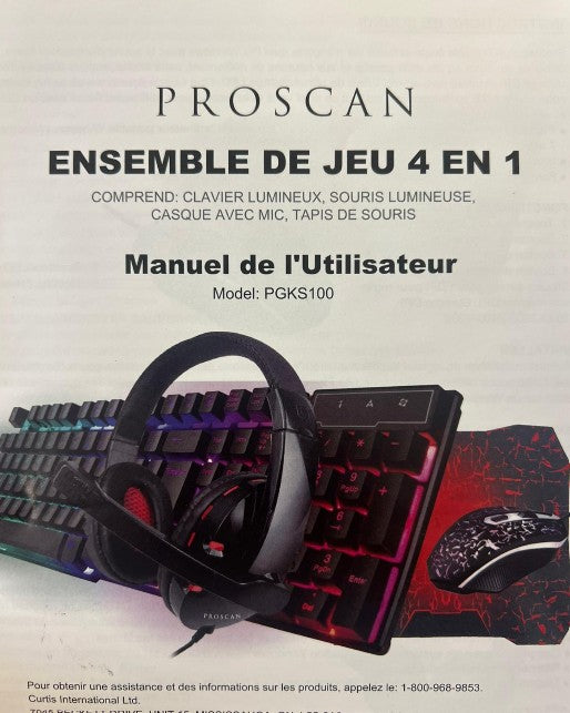 (New Open Box) Proscan 4-in-1 Gaming Kit with Keyboard, Headset, Mouse and Mouse Pad