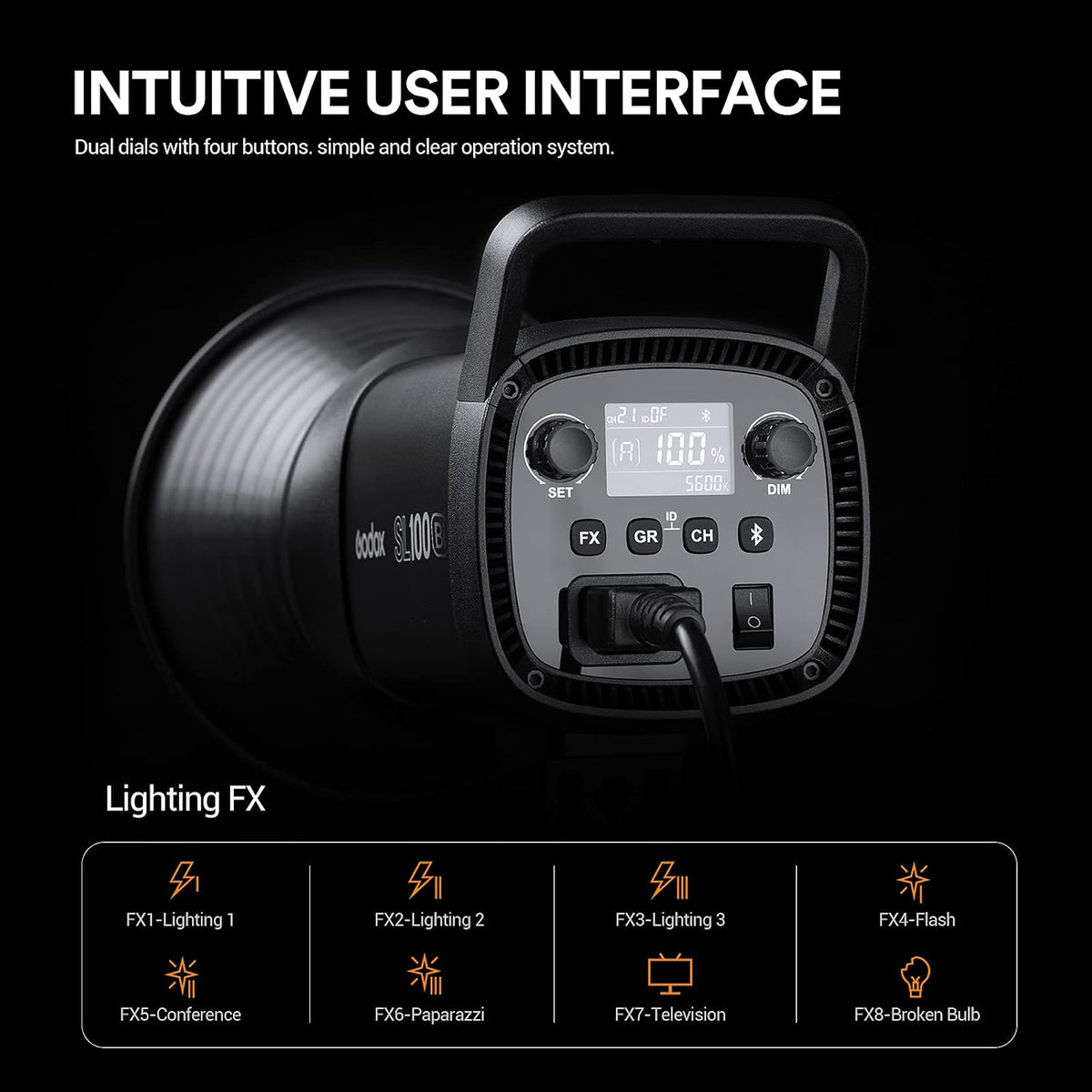 (New Open Box)GODOX SL100Bi 100W LED Video Light 2800-6500K TLCI≥97 CRI≥96,Dimmable Continuous Lighting with Bowens Mount for Video Recording Outdoor Shooting