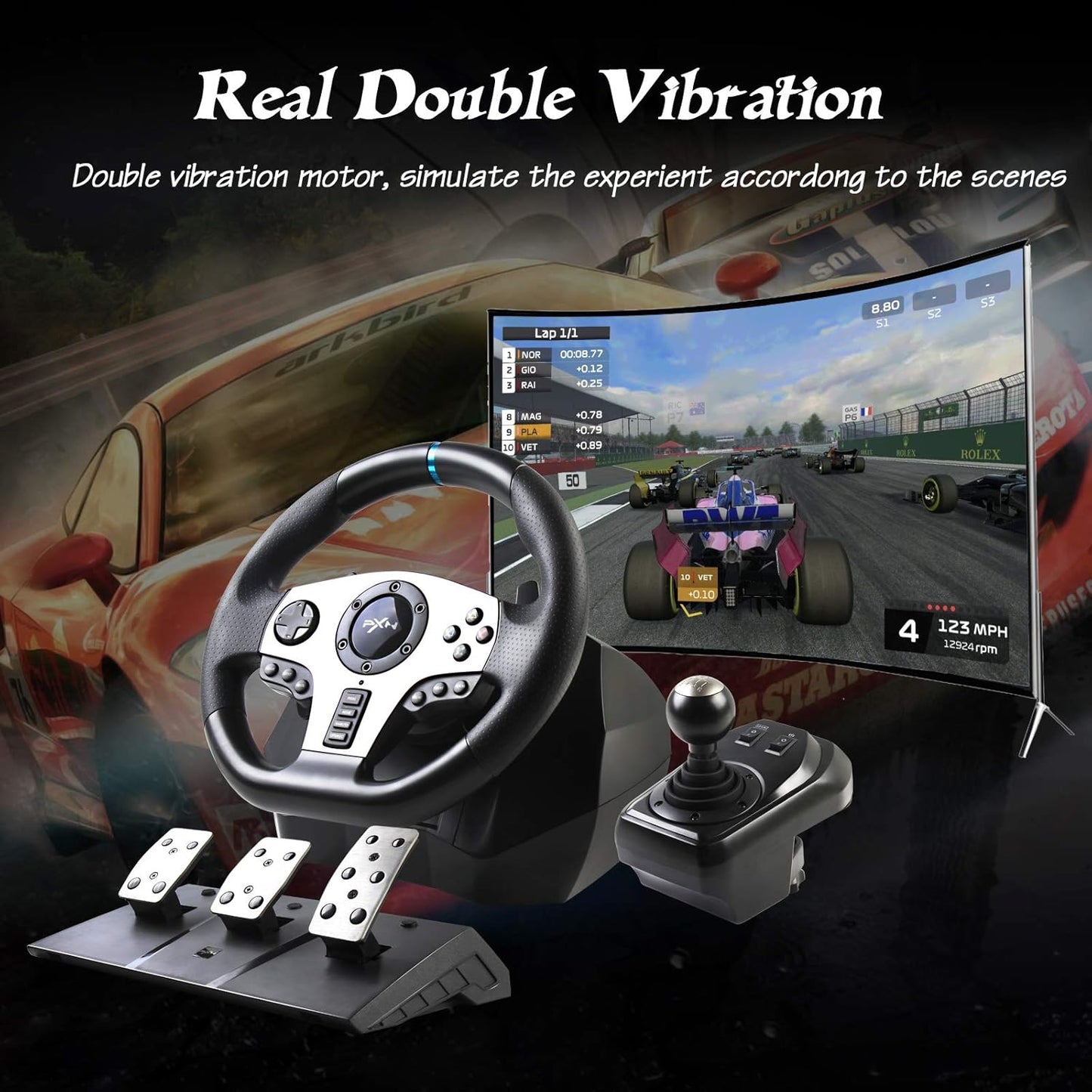 (Excellent) PXN V9 PC Game Racing Wheels, 270°/900° Steering Wheel Gaming, USB, Black, 15 Buttons,
