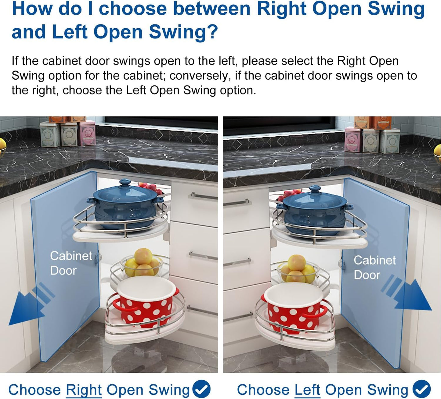 (New Open Box) VADANIA Kitchen Cabinet Blind Corner Pullout Organizer for 32-inch Cabinet, Right Handed Open