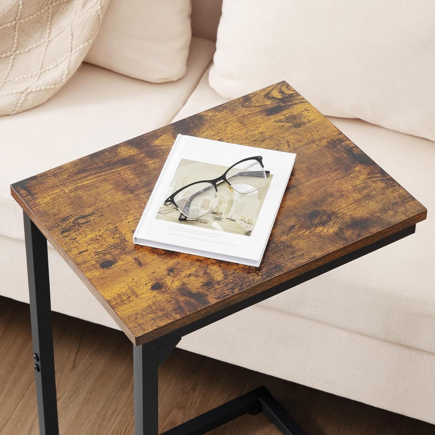 (New Open Box) AMHANCIBLE C-Shaped End Table, Sturdy and Stable C Shaped Side Table for Couch, 23.2" High, Slide Under Couch Table for Sofa, Living Room, Bedroom, Small Space, Rustic Brown HET02CBR-1