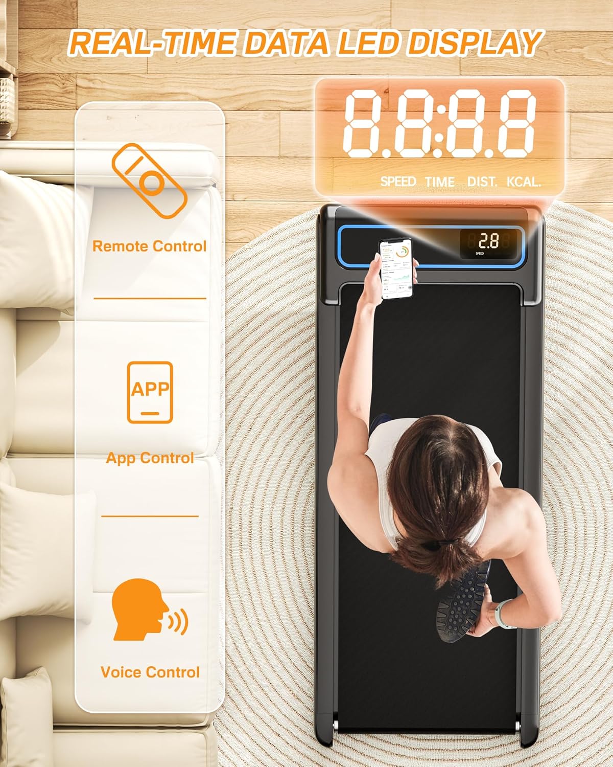 (New Open Box) Wellfit 10% Incline Under Desk Walking Pad, 2.5HP Low Noise Treadmill for Home Office Apartment, 3 in 1 Lightweight Running Machine for Small Space, Works with Apps & Mute Remote Control, No Installation