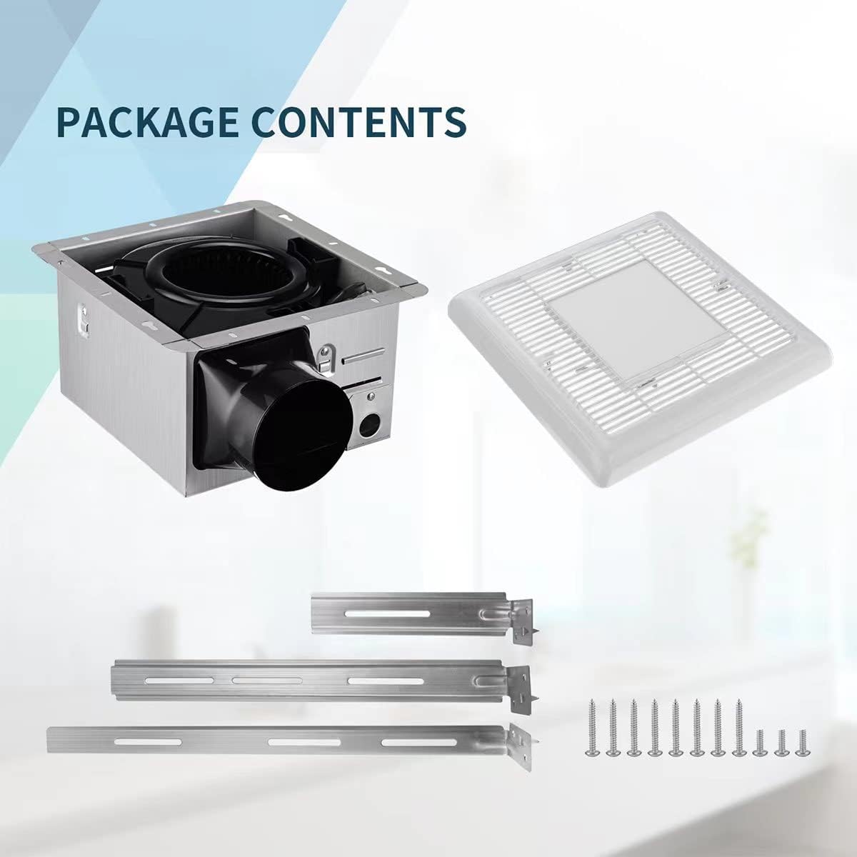 (New Open Box) Tech Drive Bathroom Fan with Light 110 CFM, 1.2Sone No Attic access Needed Installation,Very Quiet Bath Ventilation and Exhaust Fan with LED Light 4000K 800LM, 4inch Duct,White Plastic Grille