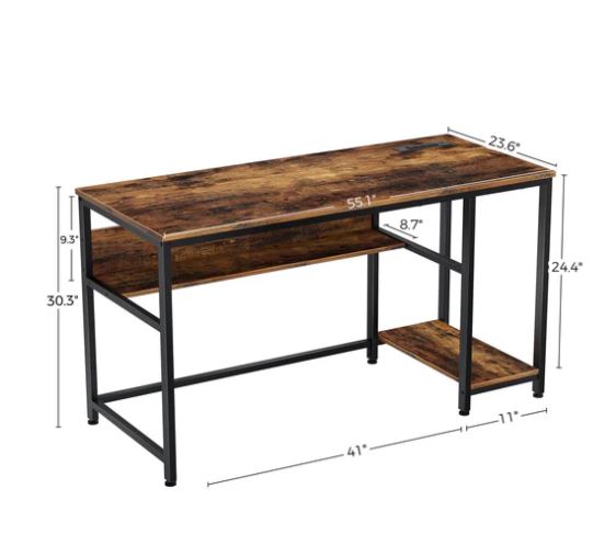 (New Open Box) Rolanstar Metal Frame Computer Desk with Power Outlets and Storage Shelf 55 Inch