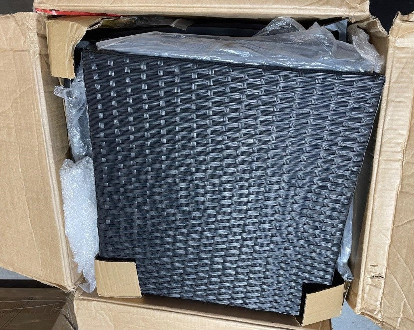 (New Open Box) 3-Piece Patio Rocking Chair Set | Rattan Conversation Set • Gray Cushions • Glass Table