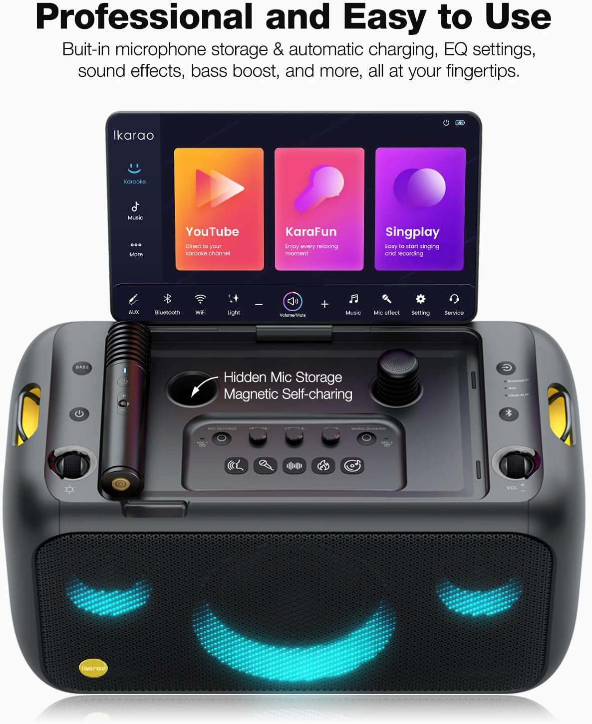 (New Open Box) Ikarao Break X1 Karaoke Machine for Adults with Lyrics Display & 32GB Tablet, 2 Wireless Microphones, 300W Peak PA System & Bluetooth Speaker, 4 DJ Lights, Portable Karaoke Speaker with Mic for Home Party/Outdoor