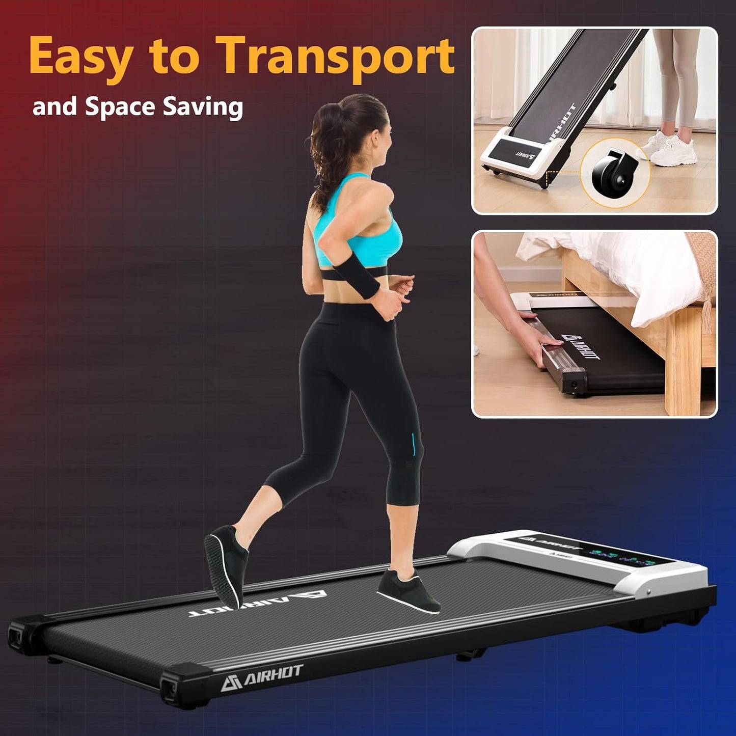 (Excellent) AIRHOT Walking Pad with Incline, 4 in 1 Under Desk Treadmill, Portable Treadmills with Remote Control, 300LBS Capacity Walking Running Treadmill for Home & Office