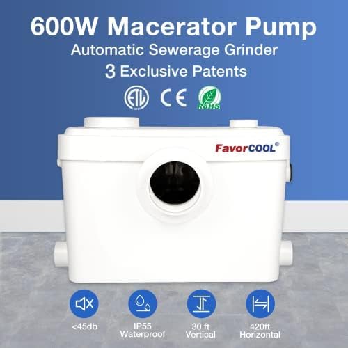 (Excellent) FAVORCOOL 600W Toilet Upflush Pump,Macerator Sewage Pump for Basement Bathroom