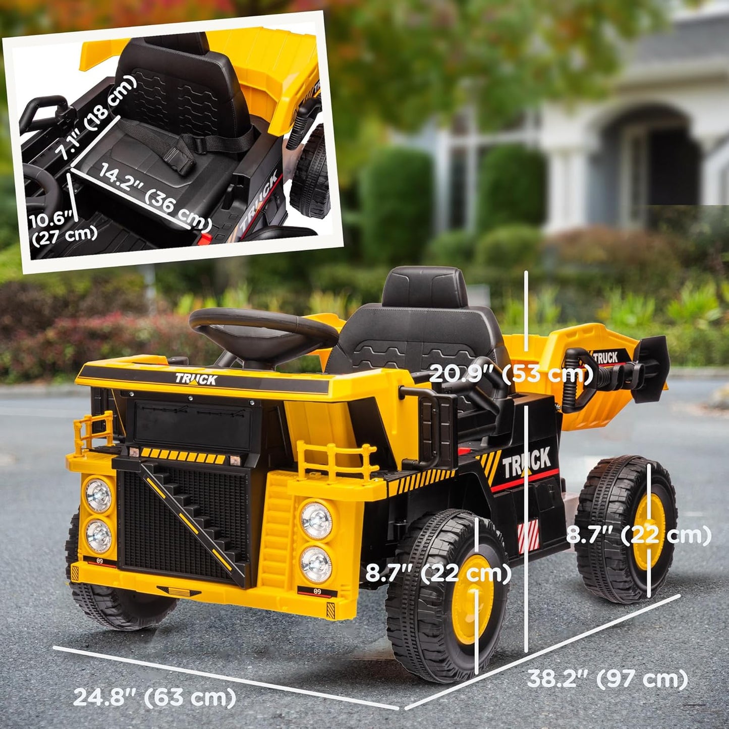 (New Open Box) Kids Ride On Dump Truck, 12V Ride on Car Construction Vehicle with Electric Dump Bed