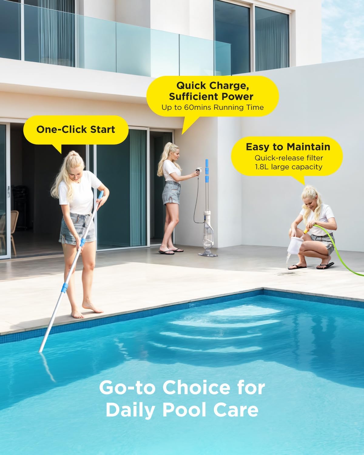 (New Open Box) InoKraft Cordless Pool Vacuum Cleaner, Rechargeable, Handheld Pool Vacuum for Above Ground