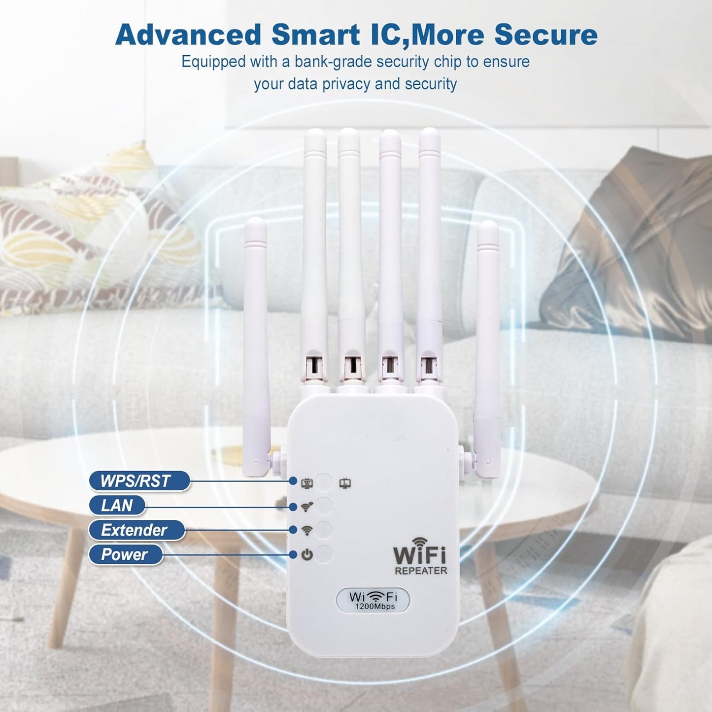 (New Open Box) WiFi Extender Signal Booster | 1200Mbps Dual Band • Ethernet Port • Covers 10,000 sq. ft.