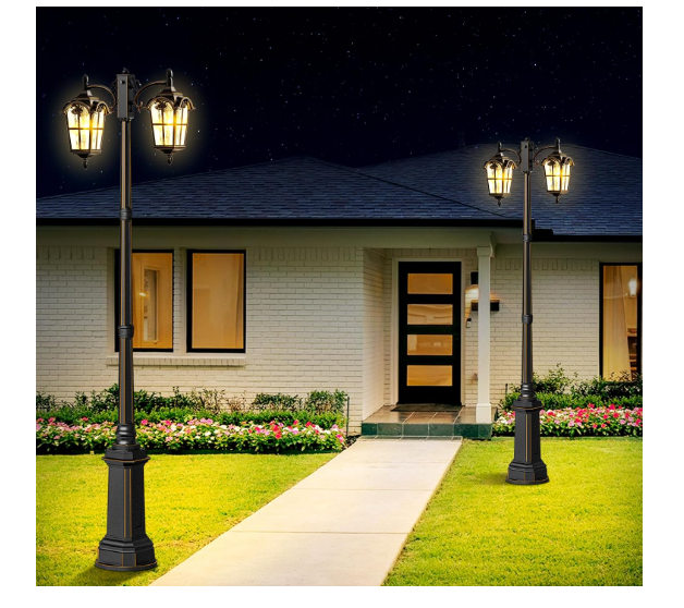 (New Open Box)  Slypadan Black Outdoor Lamp Post Light with GFCI Outlet | Dusk to Dawn