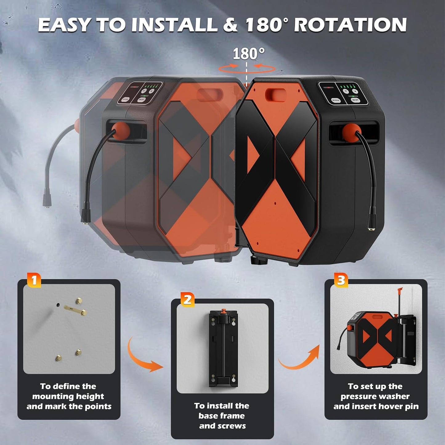(New Open Box) DGIVovo G5054 Electric Pressure Washer | Grey • 3500 PSI • 2.5 GPM • 100FT RetractableHose Reel