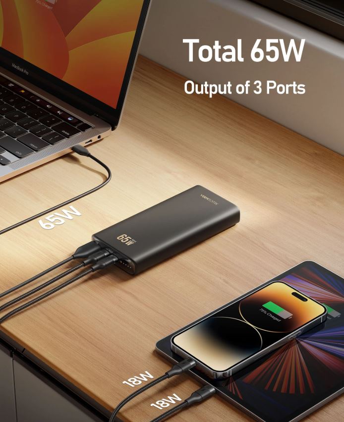(Excellent) Laptop Power Bank, 65W Fast Charging Portable Charger Extra 100W USB