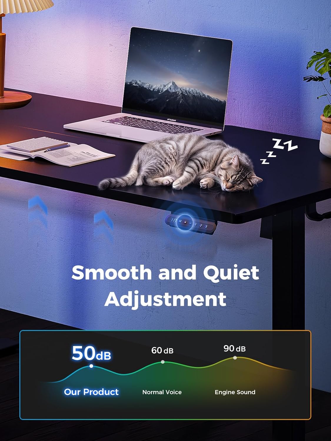 (New Open Box) OffiGo Electric Standing Desk, 48 Inch Height Adjustable Sit Stand Table, Ergonomic Computer Desk with 3 Preset Memory Height for Home, Office, Workstation, Black