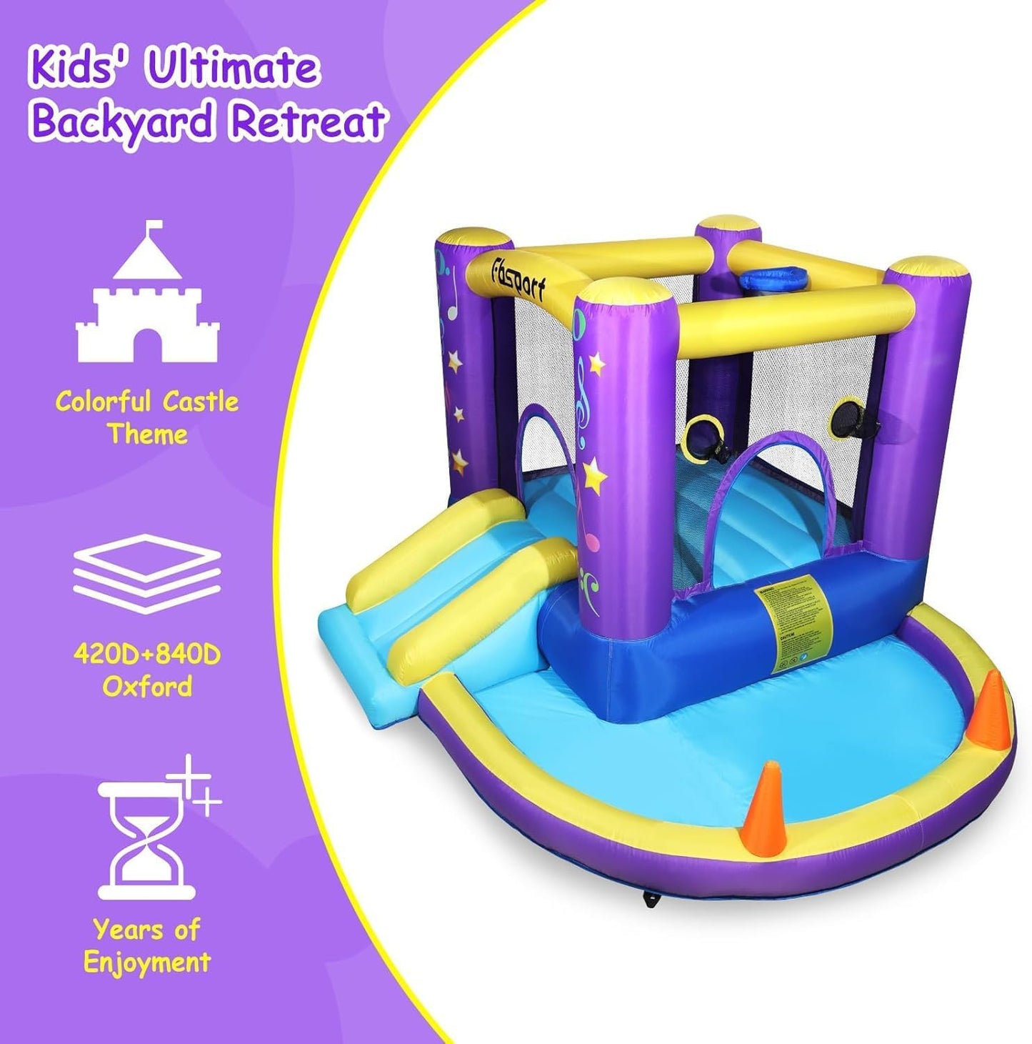 (New Open Box) FBSPORT Inflatable Bounce House, Kids Bounce Castle Slide for Indoor Outdoor,