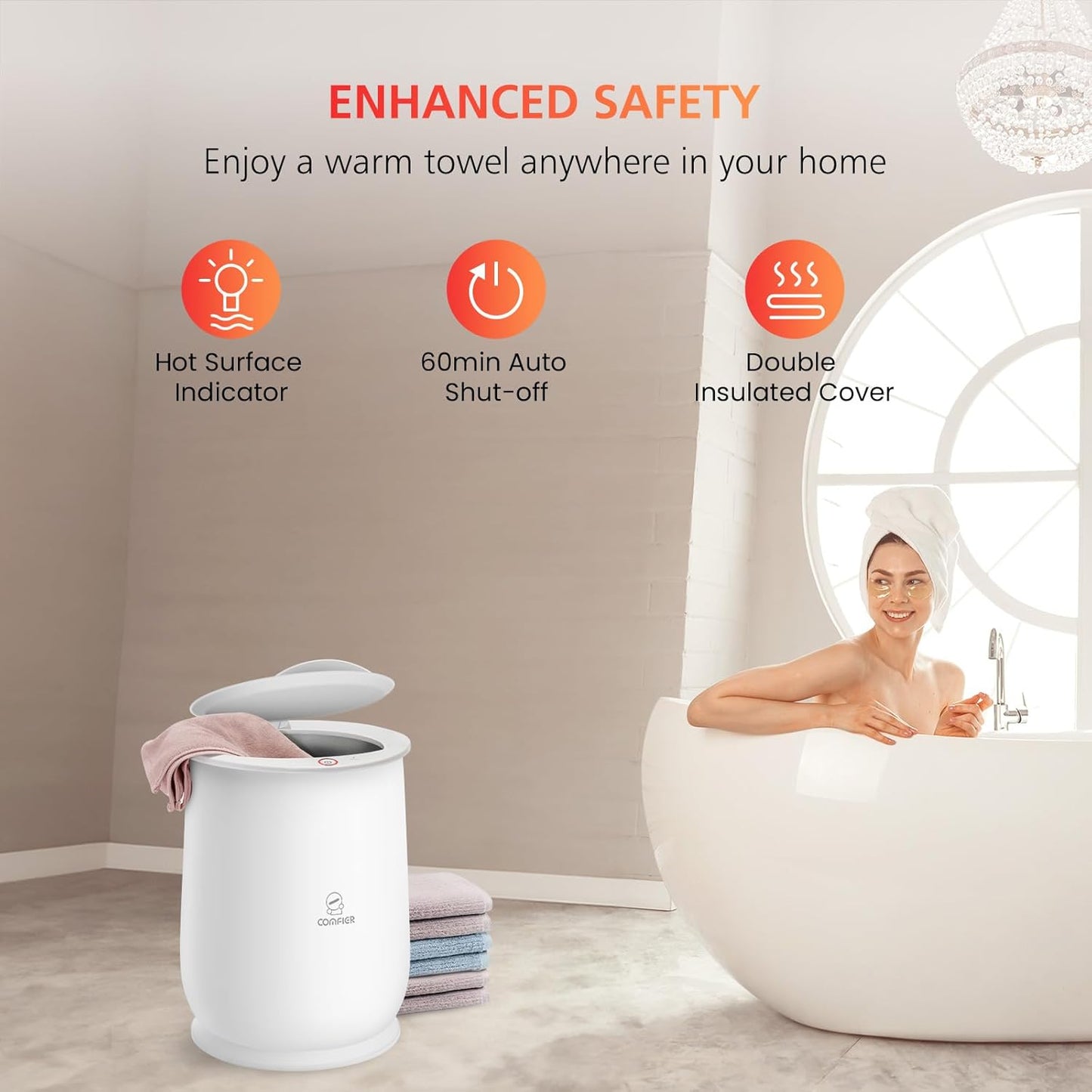 (New Open Box)  COMFIER Towel Warmer Bucket | Large Hot Towel Warmer • Fits Oversize Towels