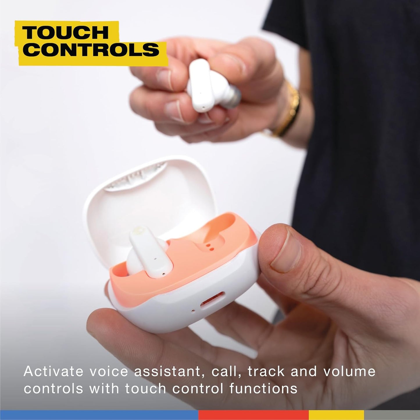 (Brand New) Skullcandy Smokin’ Buds Wireless Earbuds, Bluetooth Headphones, - Bone Orange Glow