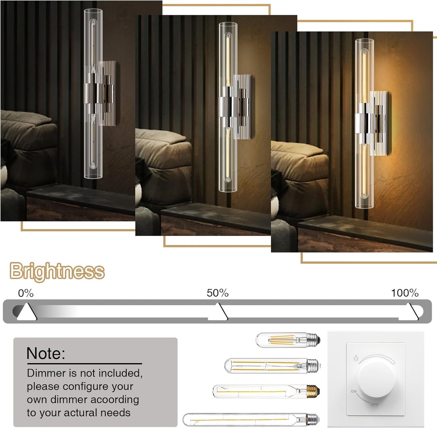 (New Open Box)  YUYI Nickel Wall Sconces Set of 2 | Clear Glass Shades • Modern Indoor Vanity Lighting •HB-76