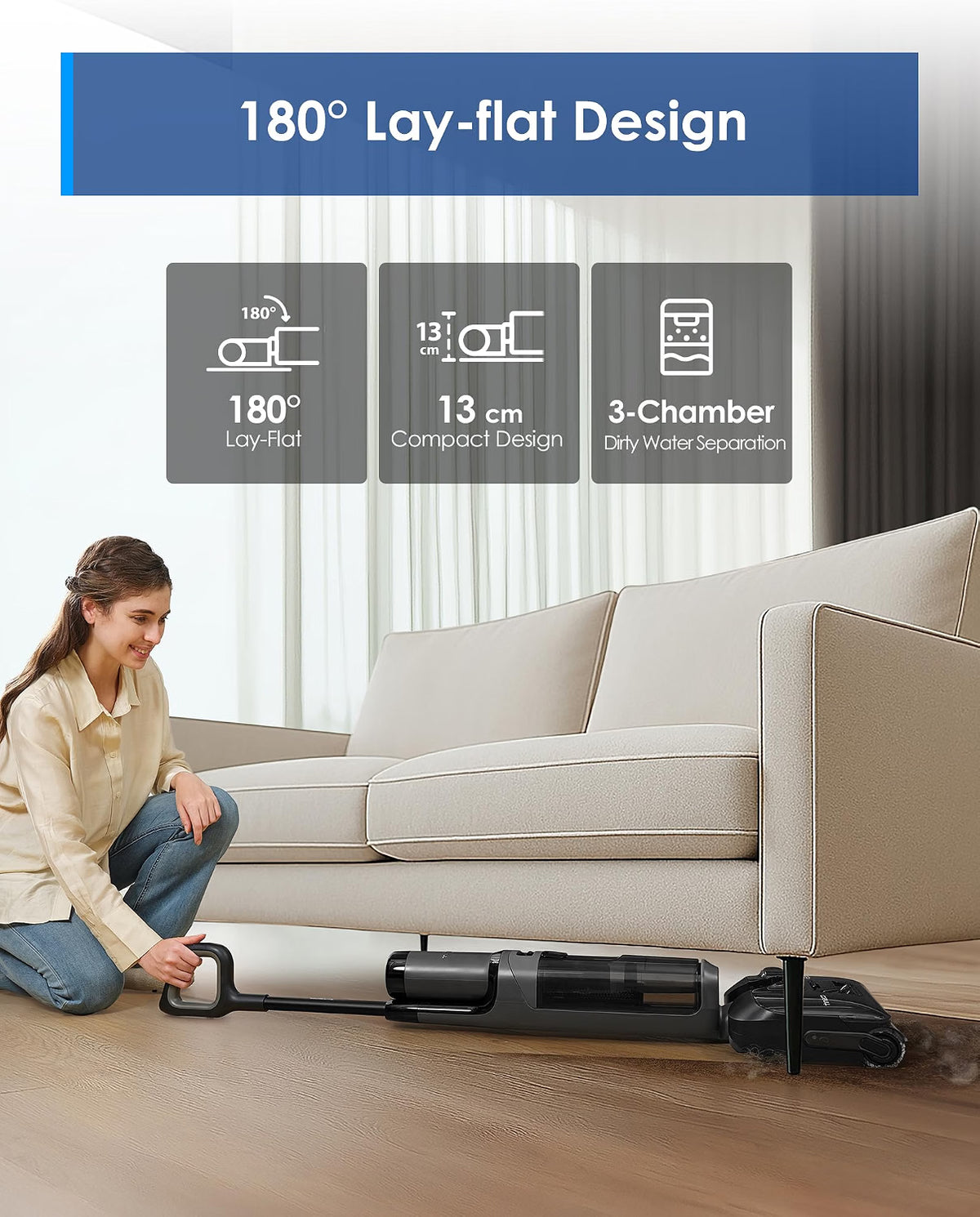 (New Open Box) Tineco Floor ONE i6 Stretch Wet Dry Vacuum Cleaner, Vacuum & Mop All in One, 20kpa Powerful Suction, Up to 40 Minutes Runtime, 180° Lay-Flat, Anti-Tangle Design, Full-Path Self-Cleaning&185℉ Flashdry