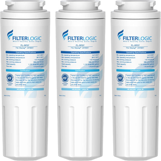 (New) Filterlogic UKF8001 Replacement for EveryDrop Filter 4, Whirlpool EDR4RXD1, Pack of 3
