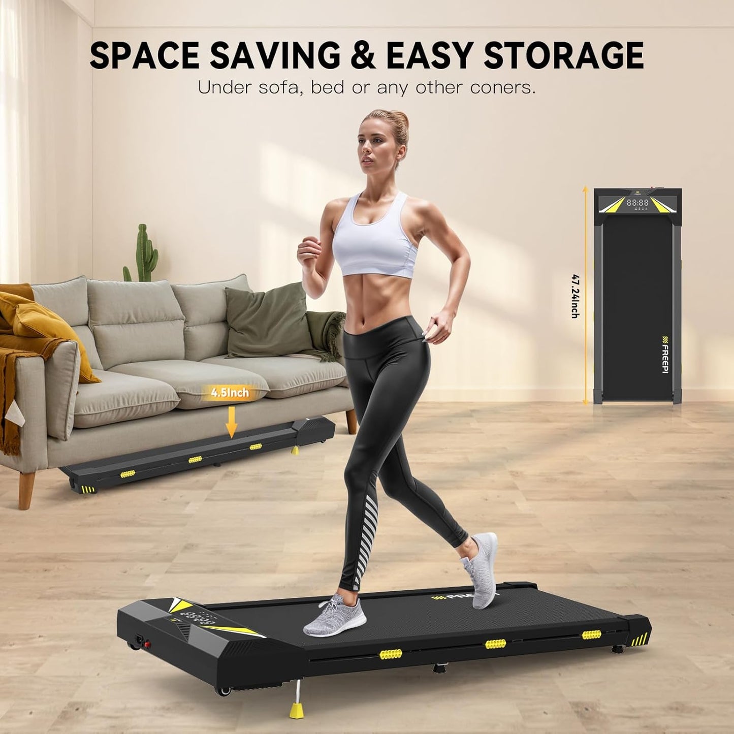 Freepi Walking Pad with Incline, 2.5HP Under Desk Treadmill for Home Office, Remote Control