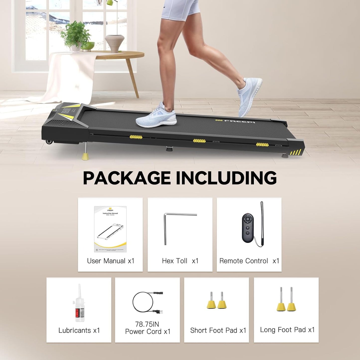 Freepi Walking Pad with Incline, 2.5HP Under Desk Treadmill for Home Office, Remote Control