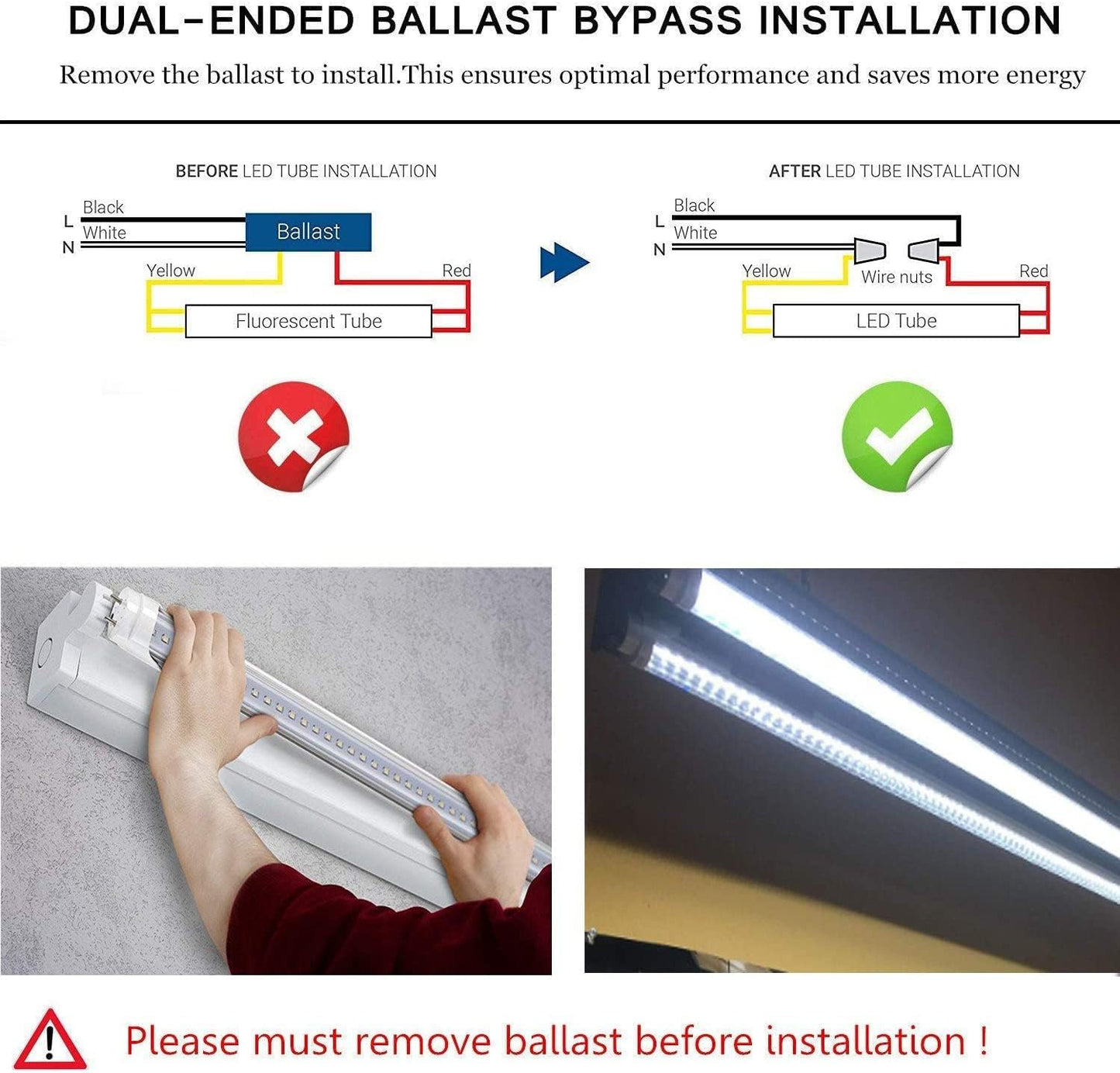 (New Open Box) CNSUNWAY T8 LED Tube 4ft, 22W 2400LM, 6500K Cool White, Clear Cover (12-Pack)