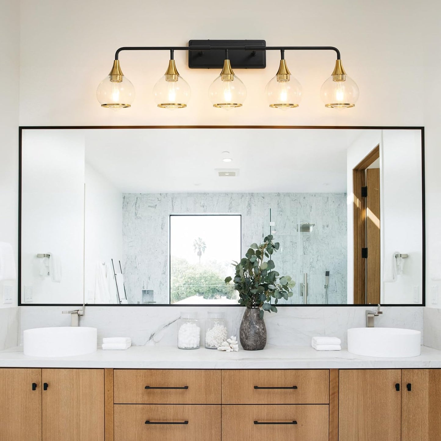 (New Open Box) HAHZT Black and Gold Bathroom Vanity Light 5-Lights Bathroom Light Fixtures Over Mirror