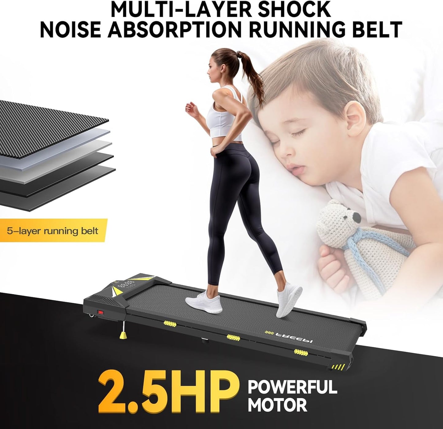 Freepi Walking Pad with Incline, 2.5HP Under Desk Treadmill for Home Office, Remote Control