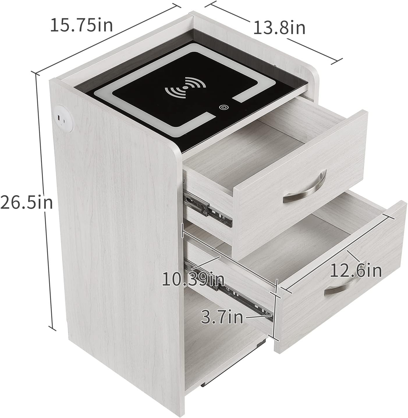 (Brand New) OLD CAPTAIN Nightstand with Wireless Charging Station，Modern Side Table with Drawers and Open Storage Shelf for Bedrooms